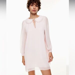 Aritzia Wilfred Bugsy Dress Collared mini dress Baby Pink Romantic Chic‎ Pajama